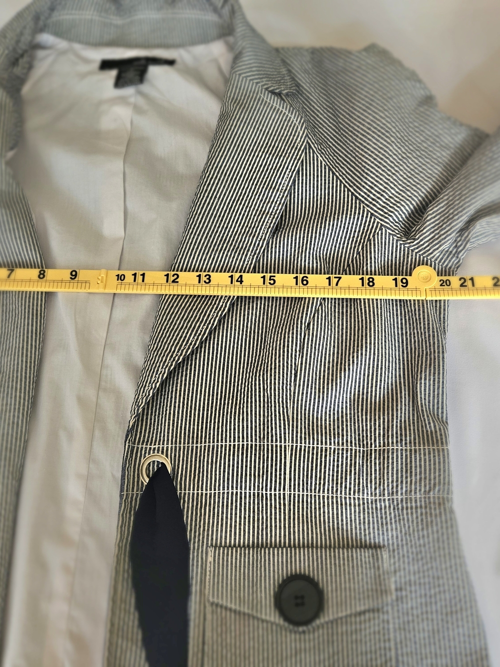 Willi Smith Coastal Seersucker Blue White Striped Utility Blazer Jacket Size L - Picture 9 of 12